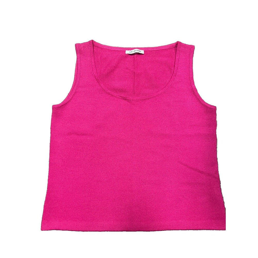 St. John Womens Pink Sleeveless Scoop Neck Knit Pullover Crop Vest Sweater